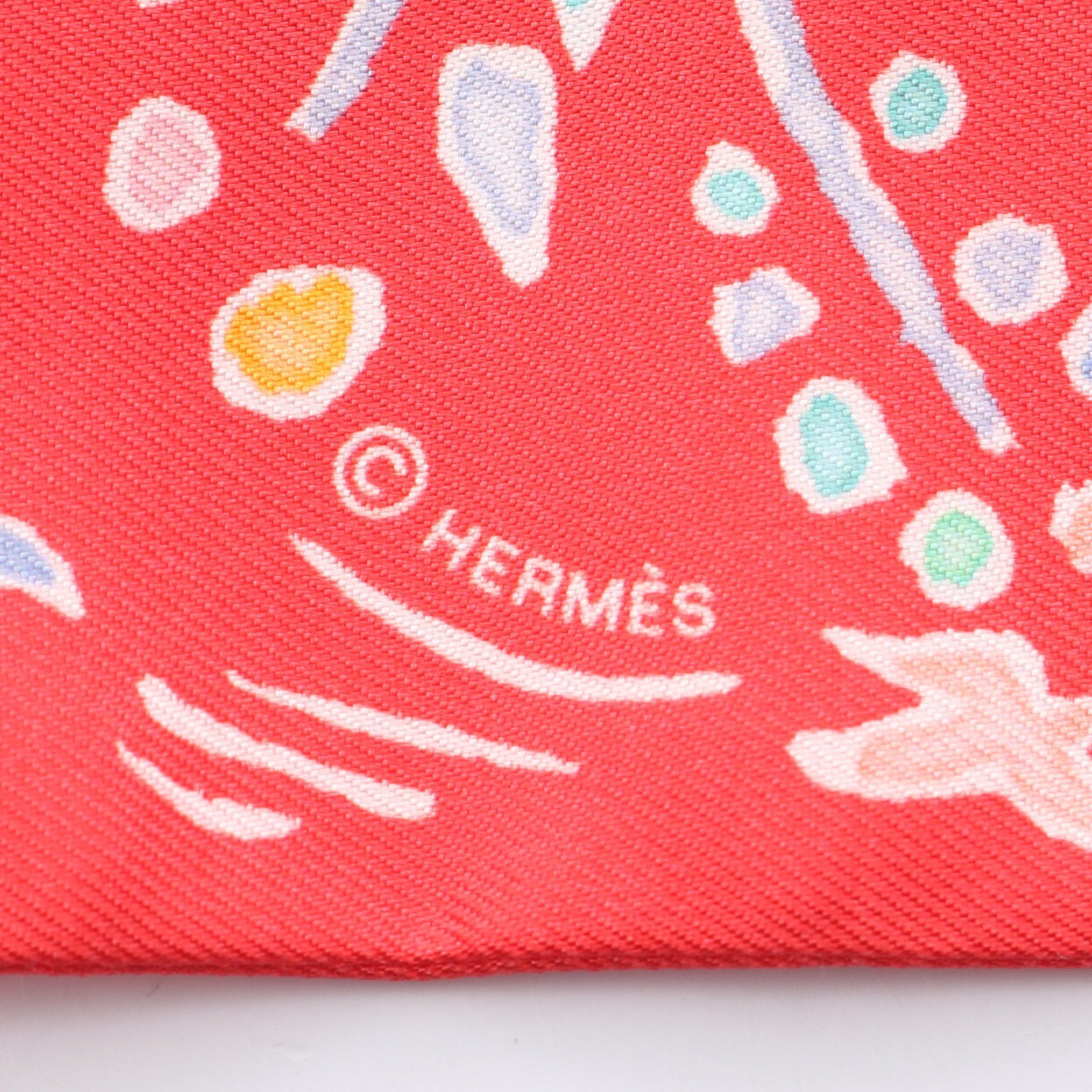 Hermes Hermes Twilly Isola Di Primavera Ribbon Scarf Silk Red Multicolor Size ONE SIZE - 2 Thumbnail