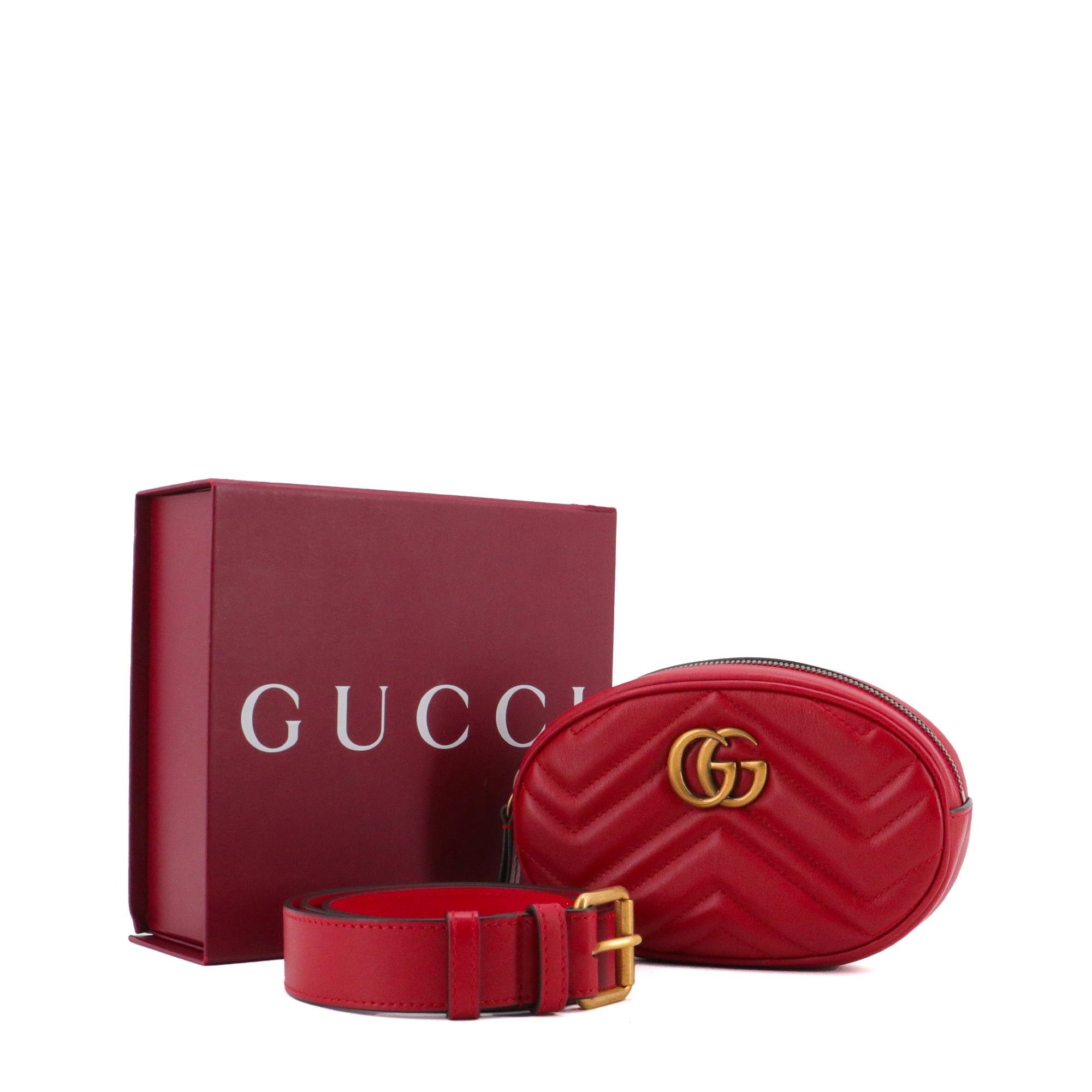 Gucci GUCCI - Gucci GG Marmont belt bag in red chevron leather Size ONE SIZE - 7 Thumbnail