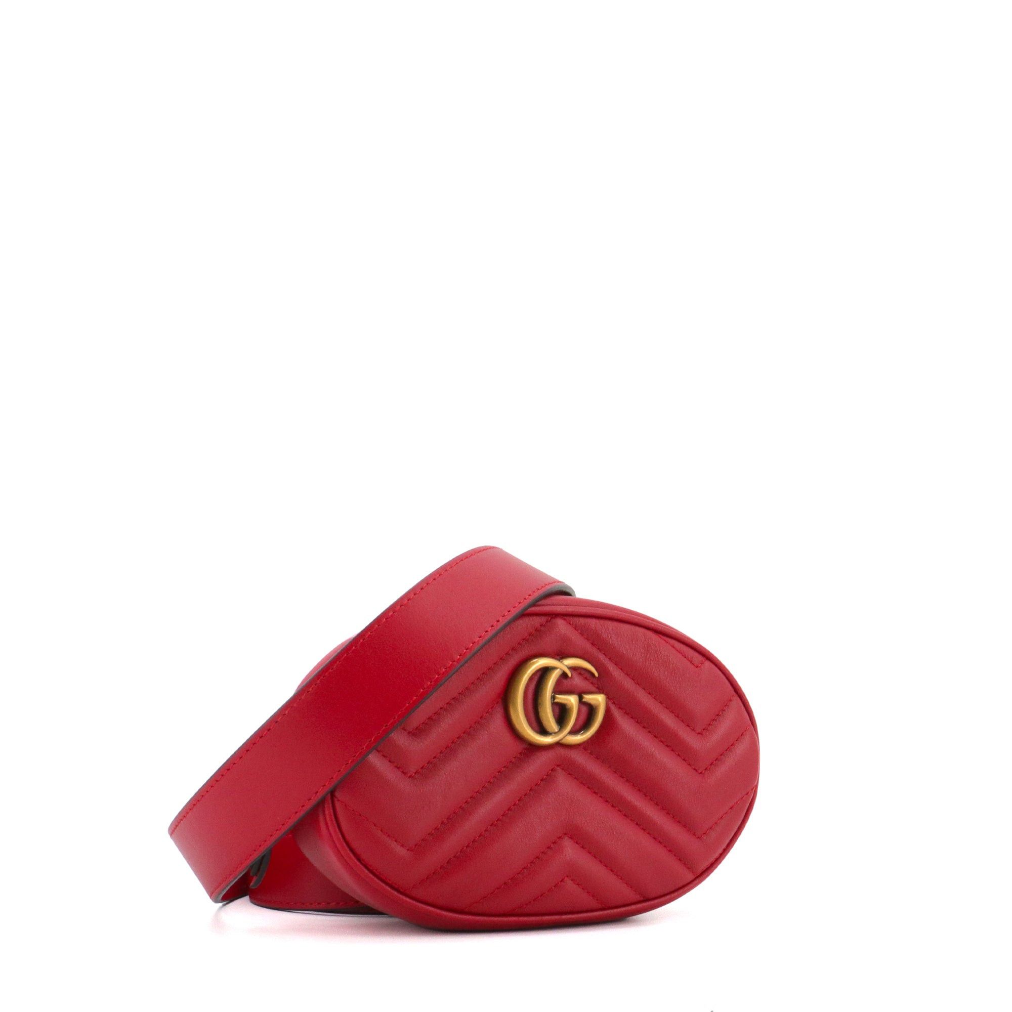 Gucci GUCCI - Gucci GG Marmont belt bag in red chevron leather Size ONE SIZE - 2 Thumbnail