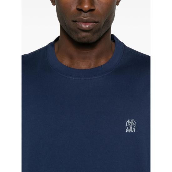 Tシャツ・カットソー BRUNELLO CUCINELLI Men T-shirt Blue M0B138440 CD325 Jersey T-shirt with logo for Man in Blue | Brunello Cucinelli