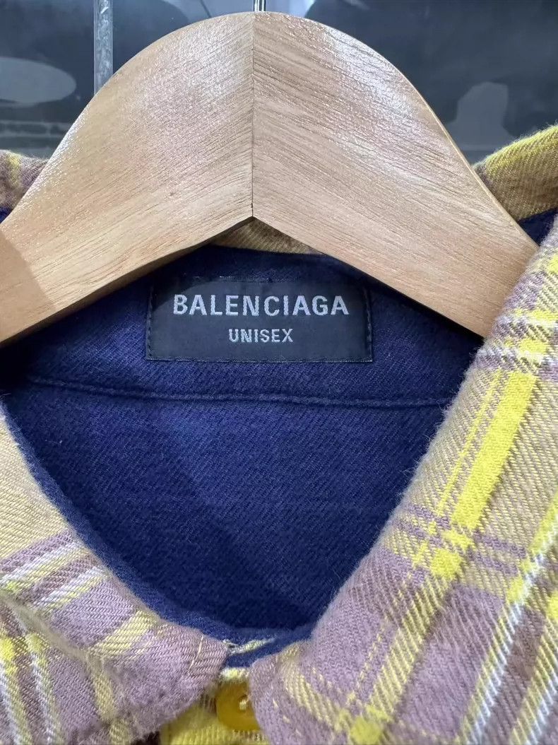 Balenciaga Balenciaga Double-Sided Flannel Shirt Yellow Blue Size US XS / EU 42 / 0 - 3 Thumbnail