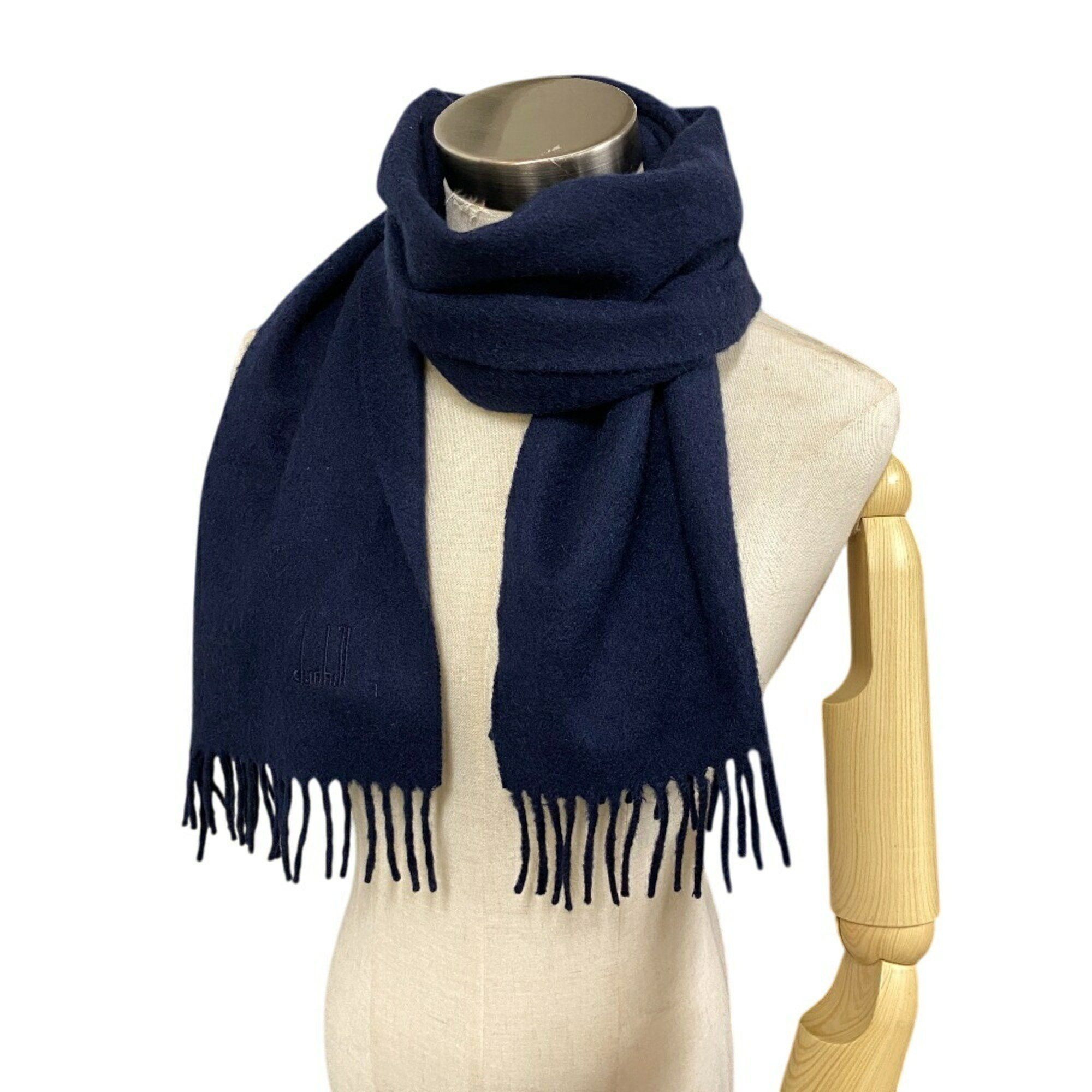 Alfred Dunhill Dunhill 100% Cashmere Stole Shawl Scarf Fluffy Thick Navy Unisex Size ONE SIZE - 8 Thumbnail
