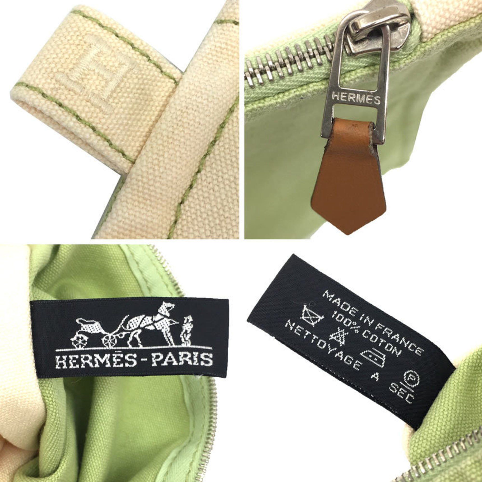 Hermes Hermes Flat Pouch Bora MM Bicolor 100% Cotton Natural x Lime Green Clutch Bag Canvas Size ONE SIZE - 3 Thumbnail