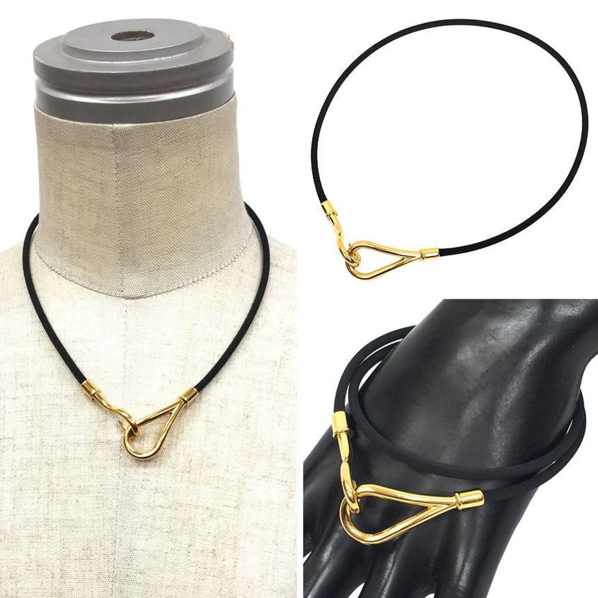 Hermes Hermes Jumbo Choker Double Bracelet Cotton Cord Long Men Women Unisex Black Size ONE SIZE - 2 Thumbnail
