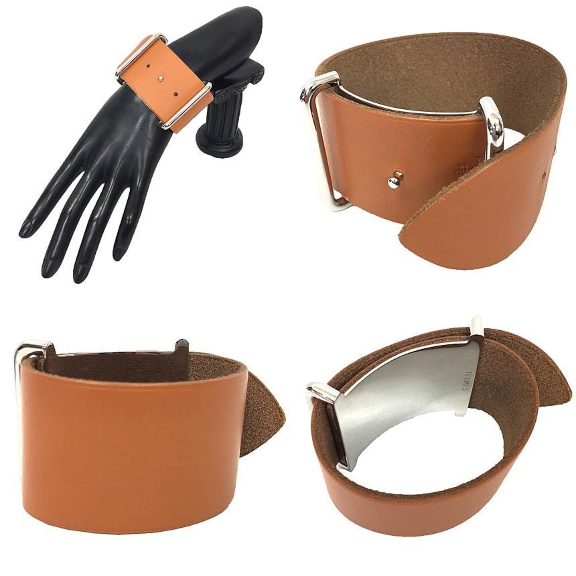 Hermes Hermes API GM Bracelet Bangle Leather Camel Brown Silver Hardware Men's Women's Unisex Size ONE SIZE - 2 Thumbnail