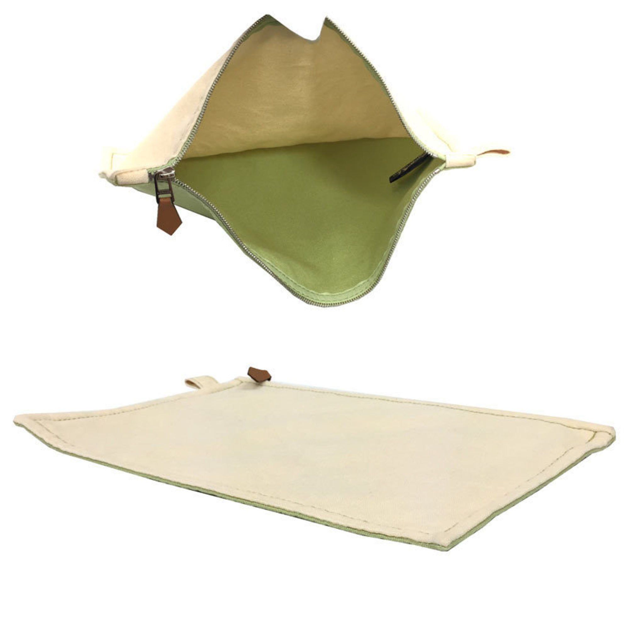 Hermes Hermes Bora Pouch GM Bicolor Flat Clutch Bag Cotton Canvas Lime Green Size ONE SIZE - 2 Thumbnail