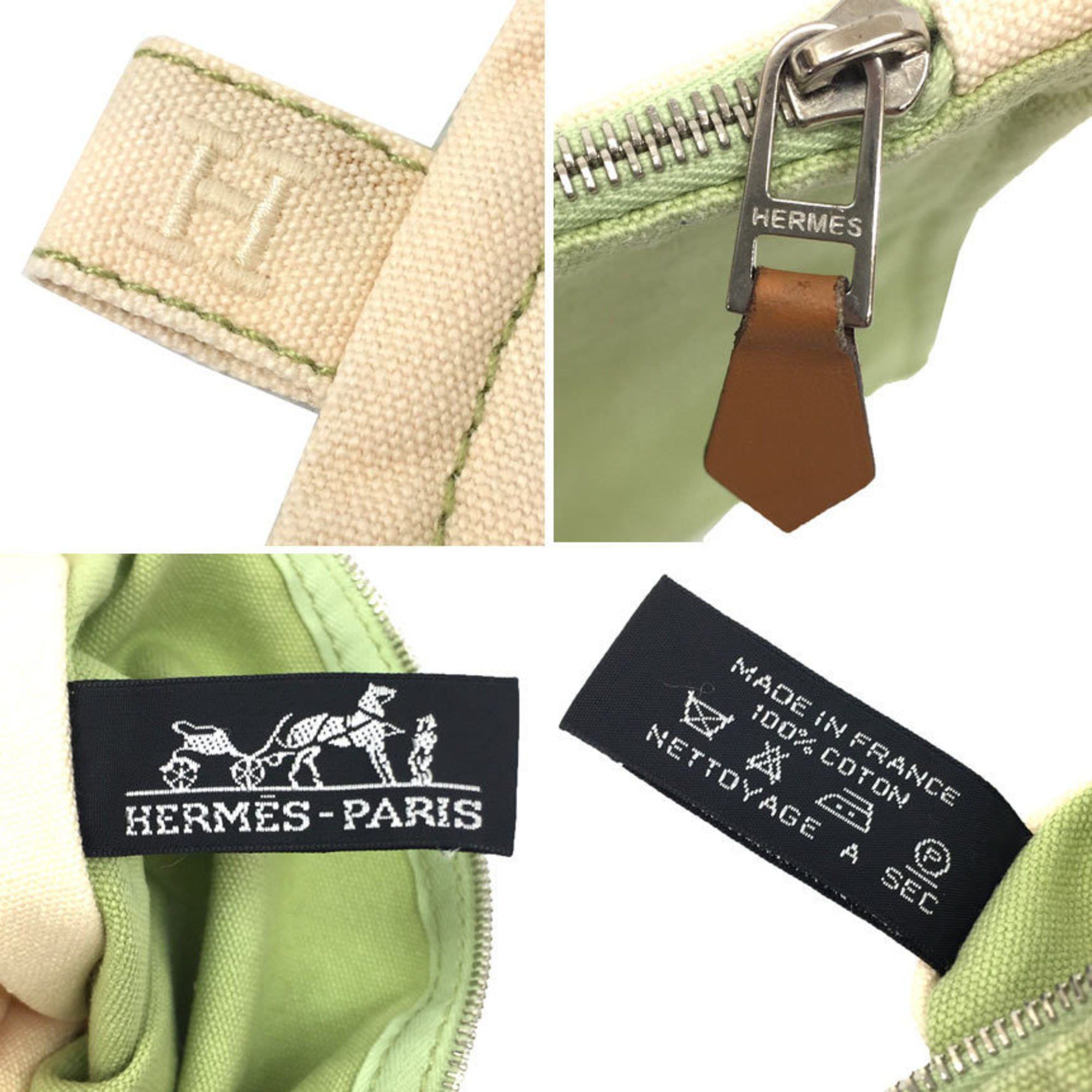 Hermes Hermes Bora Pouch GM Bicolor Flat Clutch Bag Cotton Canvas Lime Green Size ONE SIZE - 3 Thumbnail
