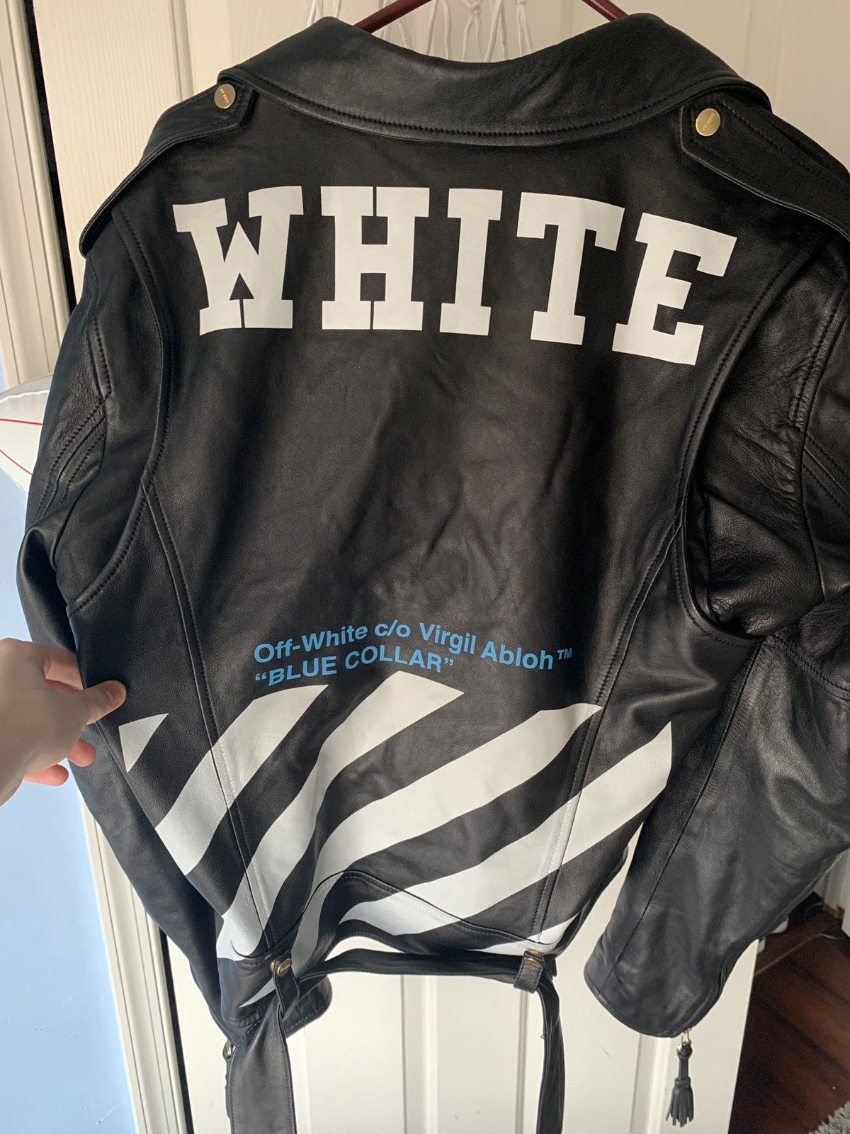 Off-White c/o Virgil Abloh Blue Collar Leather Jacket in Black for