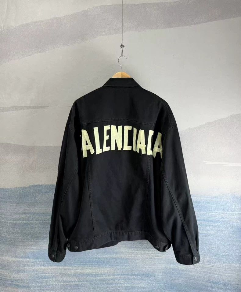 Balenciaga Balenciaga Black Denim Jacket with Tape Detail-yf Size US M / EU 48-50 / 2 - 2 Thumbnail