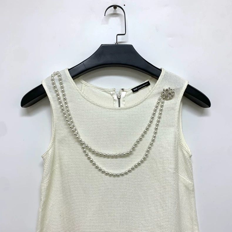 Dolce & Gabbana White Pearl-Decorated Sleeveless Top Size M / US 6-8 / IT 42-44 - 5 Thumbnail