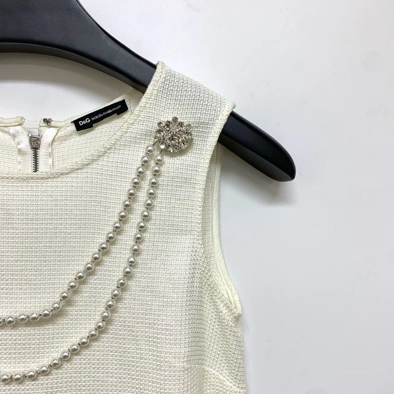Dolce & Gabbana White Pearl-Decorated Sleeveless Top Size M / US 6-8 / IT 42-44 - 8 Thumbnail