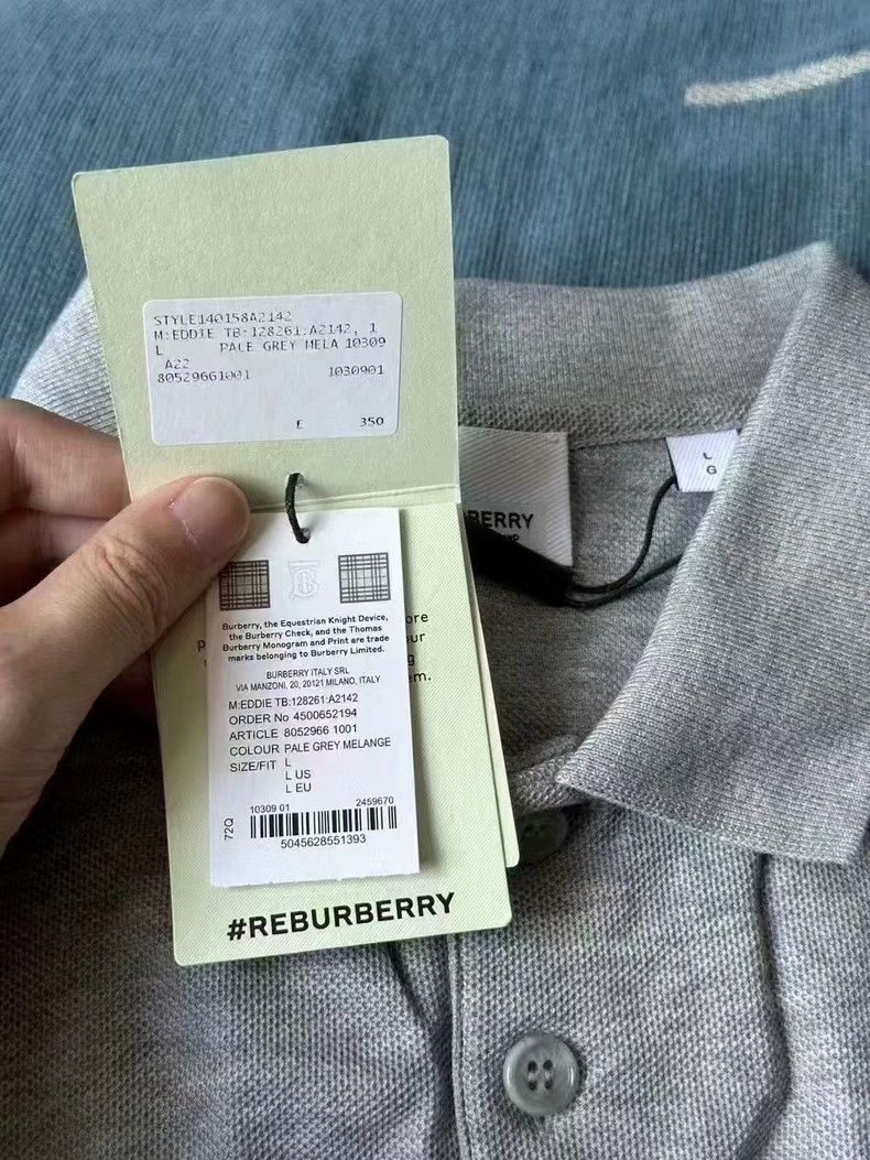 Burberry Burberry Gray Wheat Embroidery Short Sleeve Polo Size L / US 10 / IT 46 - 2 Thumbnail