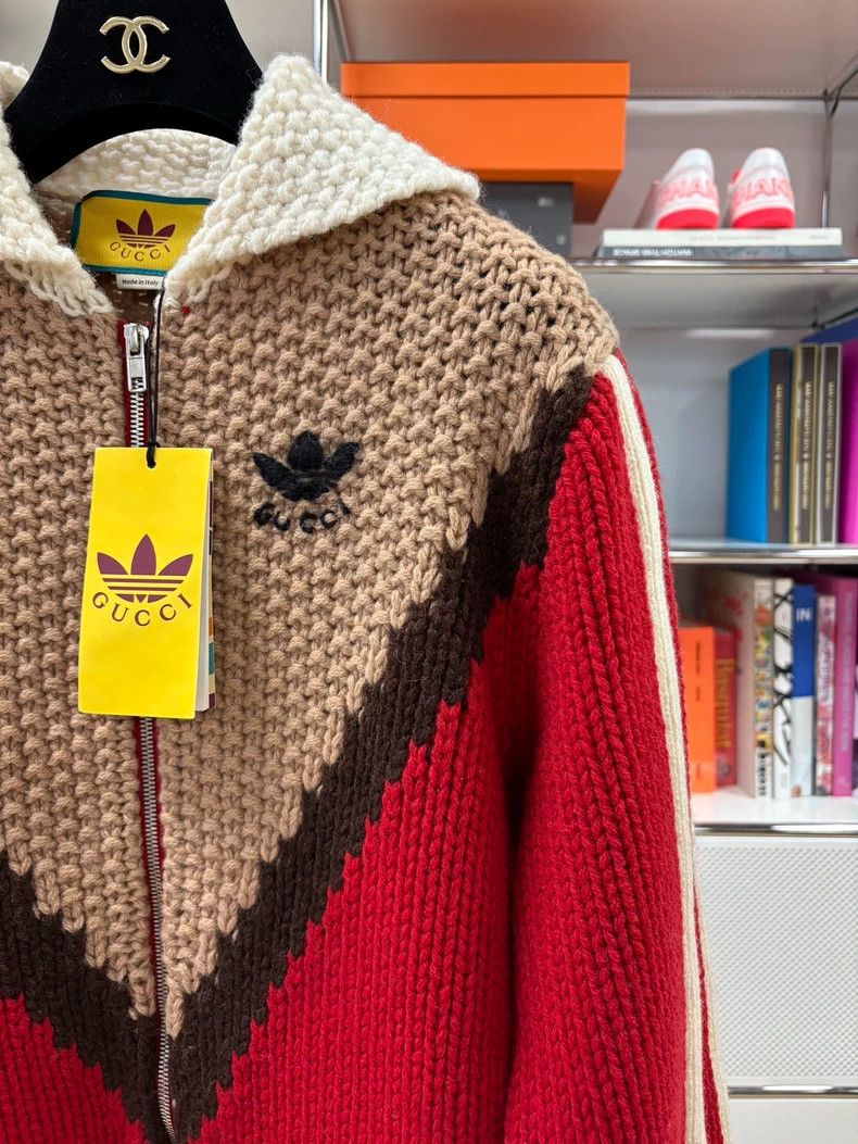 Gucci Gucci x Adidas Red Brown Knit Zip Coat Size XXS / US 00 / IT 34 - 3 Thumbnail