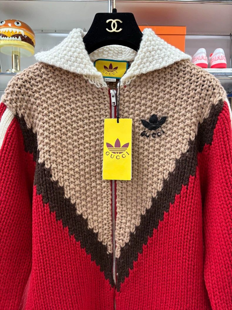 Gucci Gucci x Adidas Red Brown Knit Zip Coat Size XXS / US 00 / IT 34 - 2 Thumbnail