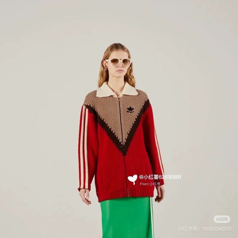Gucci Gucci x Adidas Red Brown Knit Zip Coat Size XXS / US 00 / IT 34 - 8 Thumbnail