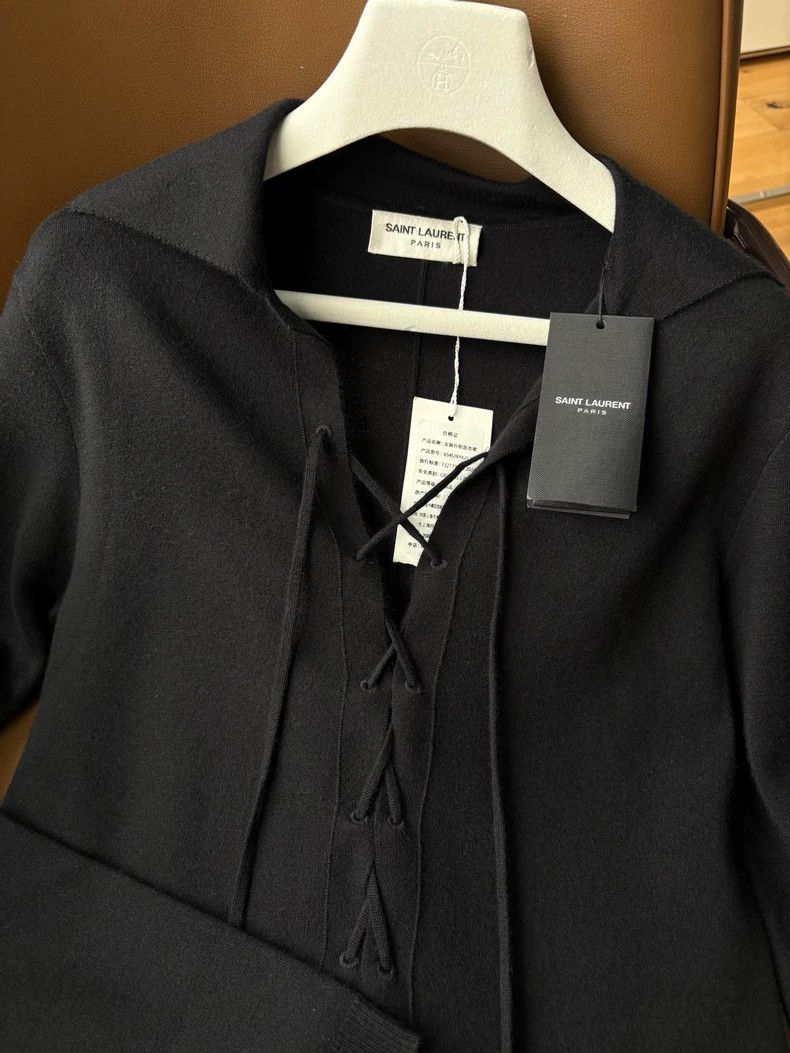 Saint Laurent Paris Black Knit Dress with Cross Ties by Saint Laurent Size M / US 6-8 / IT 42-44 - 3 Thumbnail