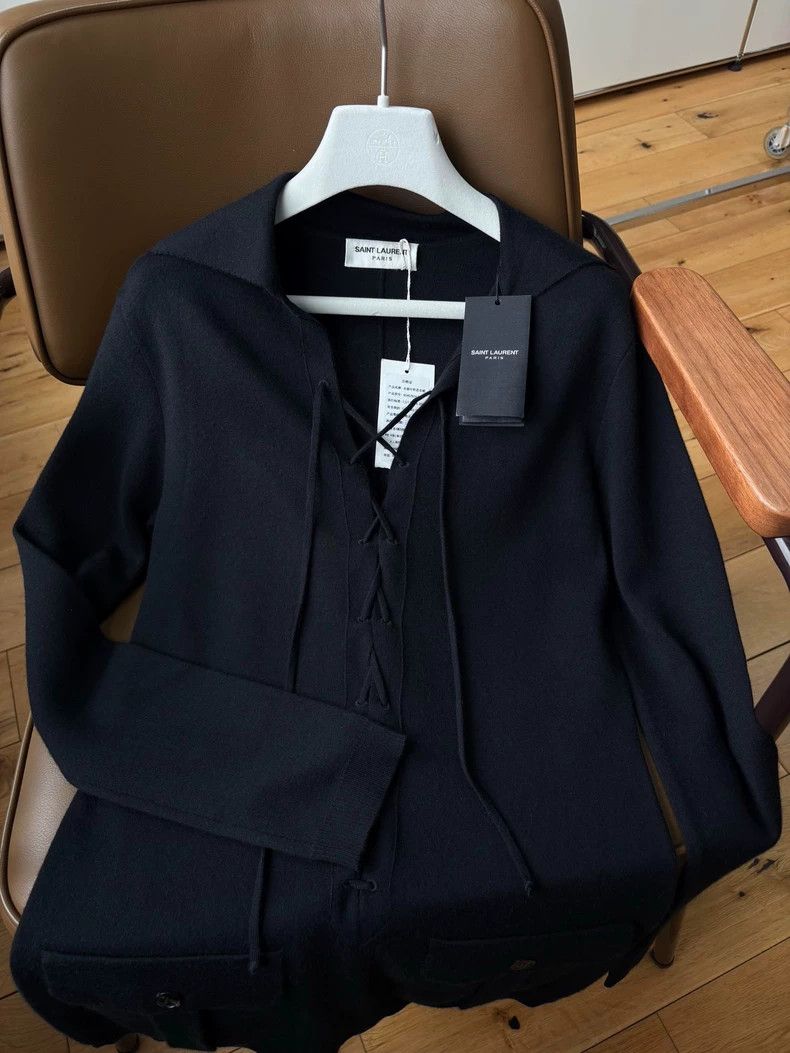 Saint Laurent Paris Black Knit Dress with Cross Ties by Saint Laurent Size M / US 6-8 / IT 42-44 - 6 Thumbnail