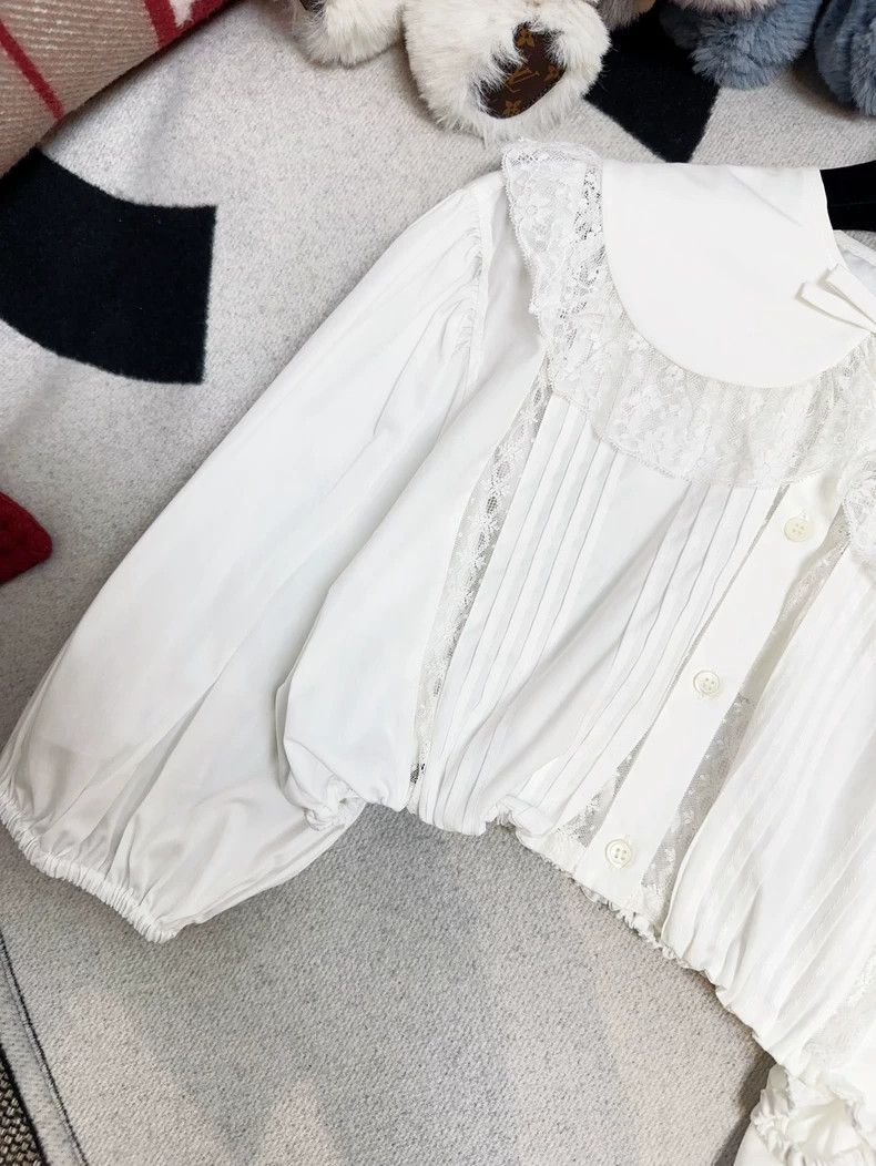 Miu Miu Miu Miu White Lace Collar High Waist Shirt Size M / US 6-8 / IT 42-44 - 4 Thumbnail
