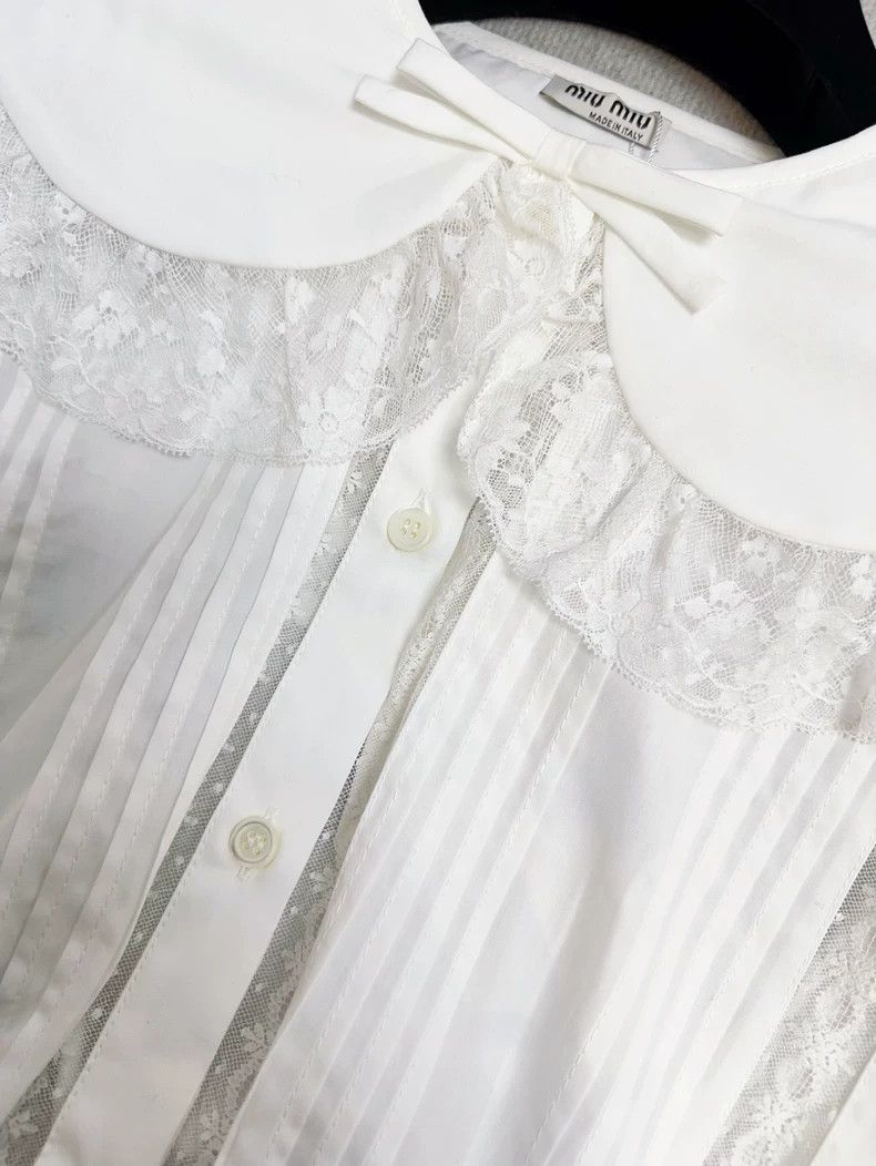 Miu Miu Miu Miu White Lace Collar High Waist Shirt Size M / US 6-8 / IT 42-44 - 3 Thumbnail