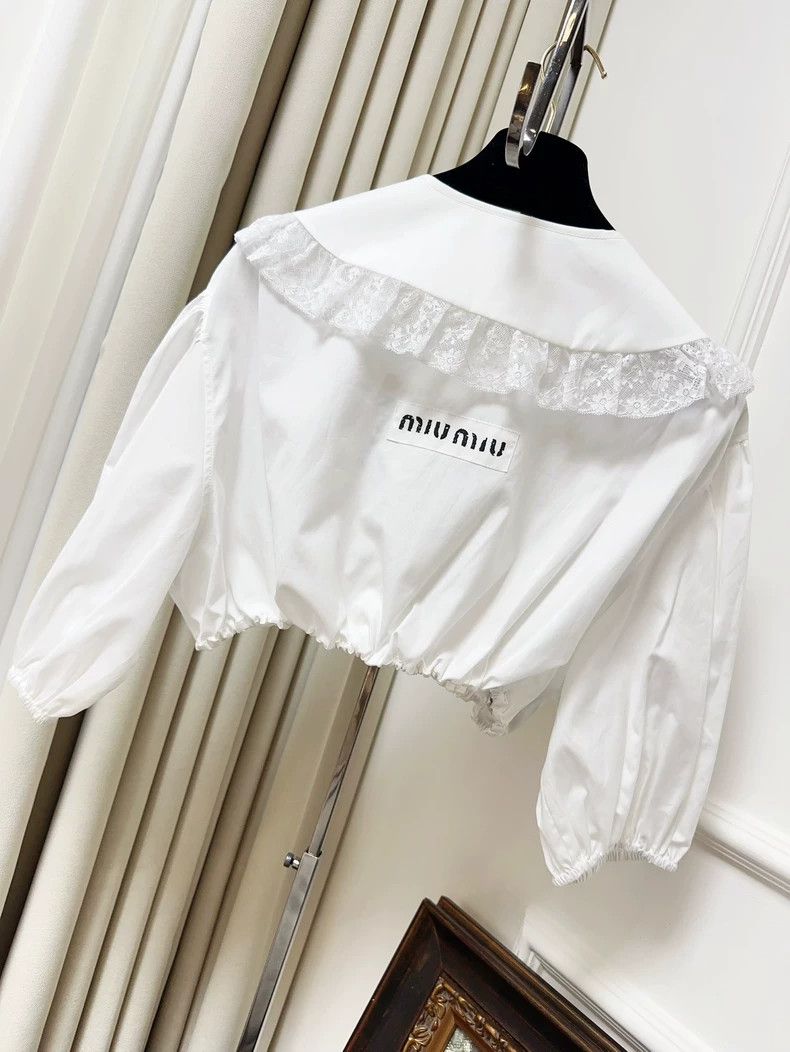 Miu Miu Miu Miu White Lace Collar High Waist Shirt Size M / US 6-8 / IT 42-44 - 2 Thumbnail