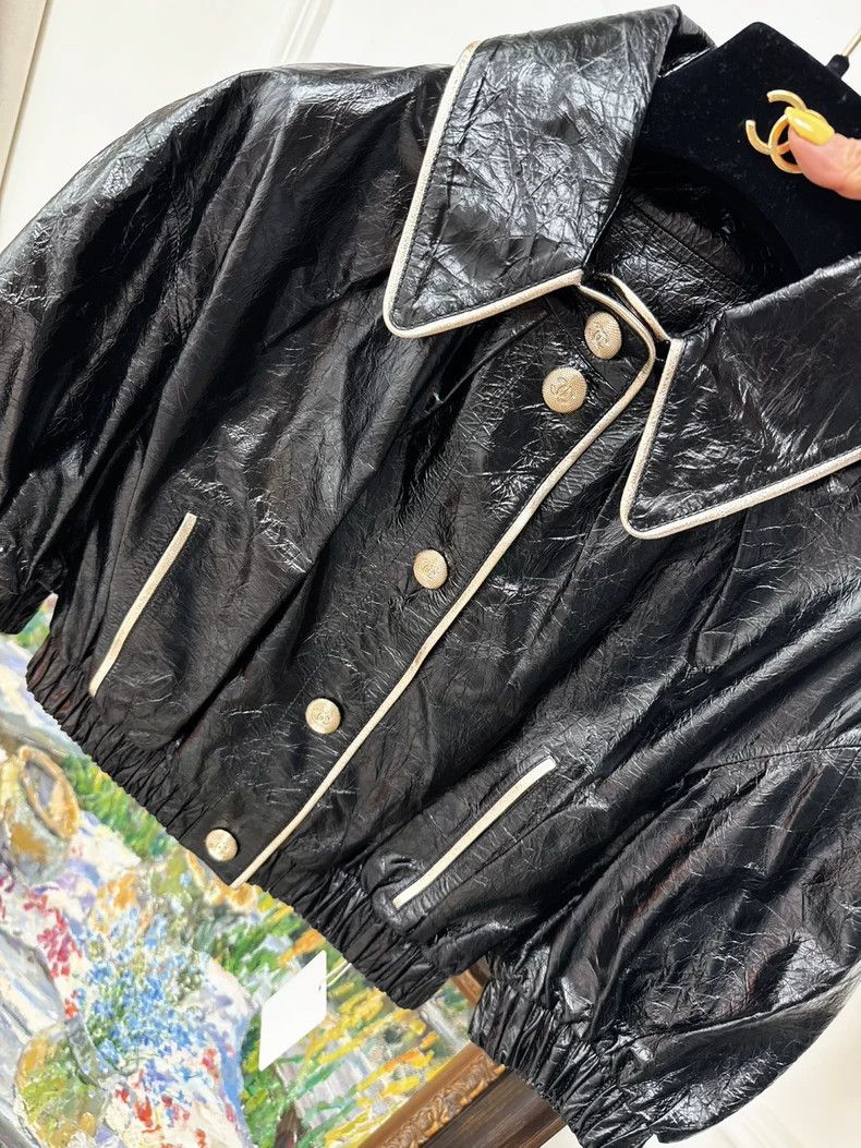 Chanel Chanel Black Short Puff Sleeve Leather Jacket Size S / US 4 / IT 40 - 2 Thumbnail