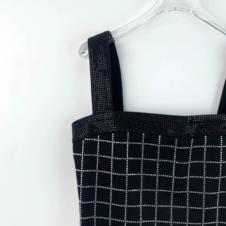 Balmain Black Checkered Crystal Strap Dress Size S / US 4 / IT 40 - 3 Thumbnail
