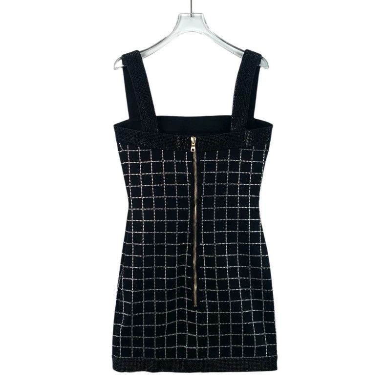 Balmain Black Checkered Crystal Strap Dress Size S / US 4 / IT 40 - 2 Thumbnail