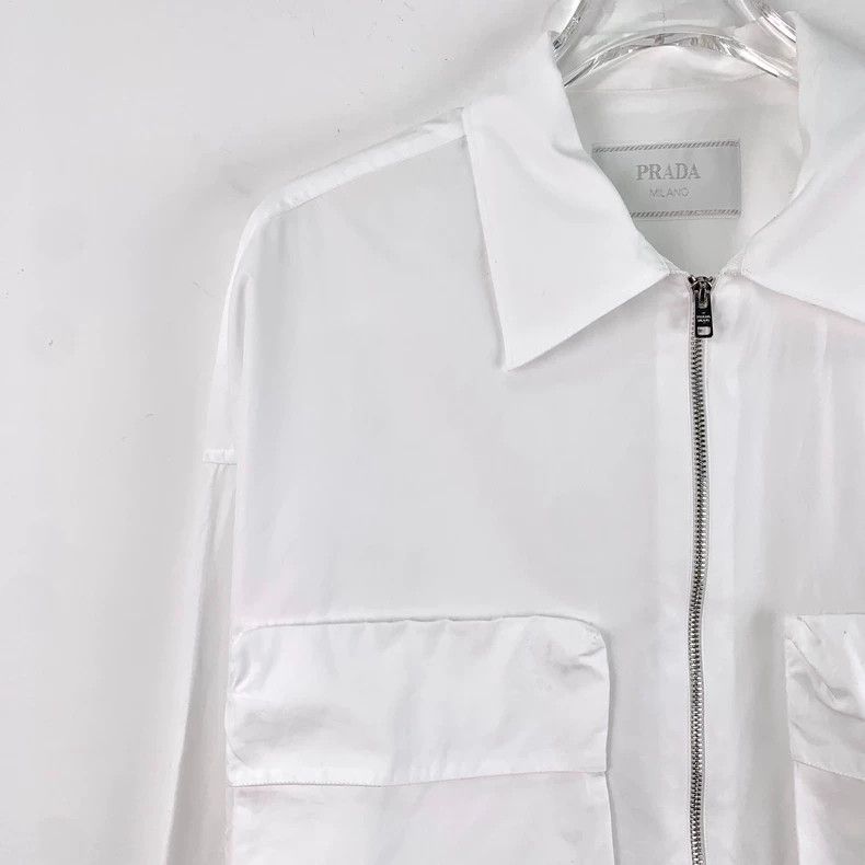 Prada Prada White Cotton Long Sleeve Zipper Shirt Size M / US 6-8 / IT 42-44 - 3 Thumbnail