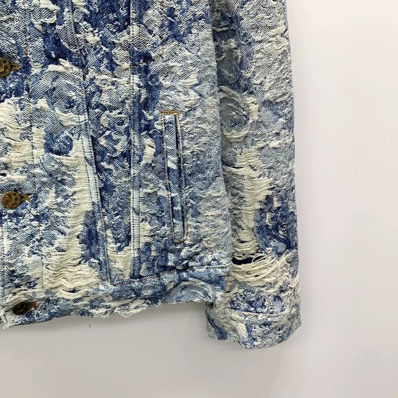 Louis Vuitton Louis Vuitton Blue Floral Denim Jacket Size L / US 10 / IT 46 - 4 Thumbnail