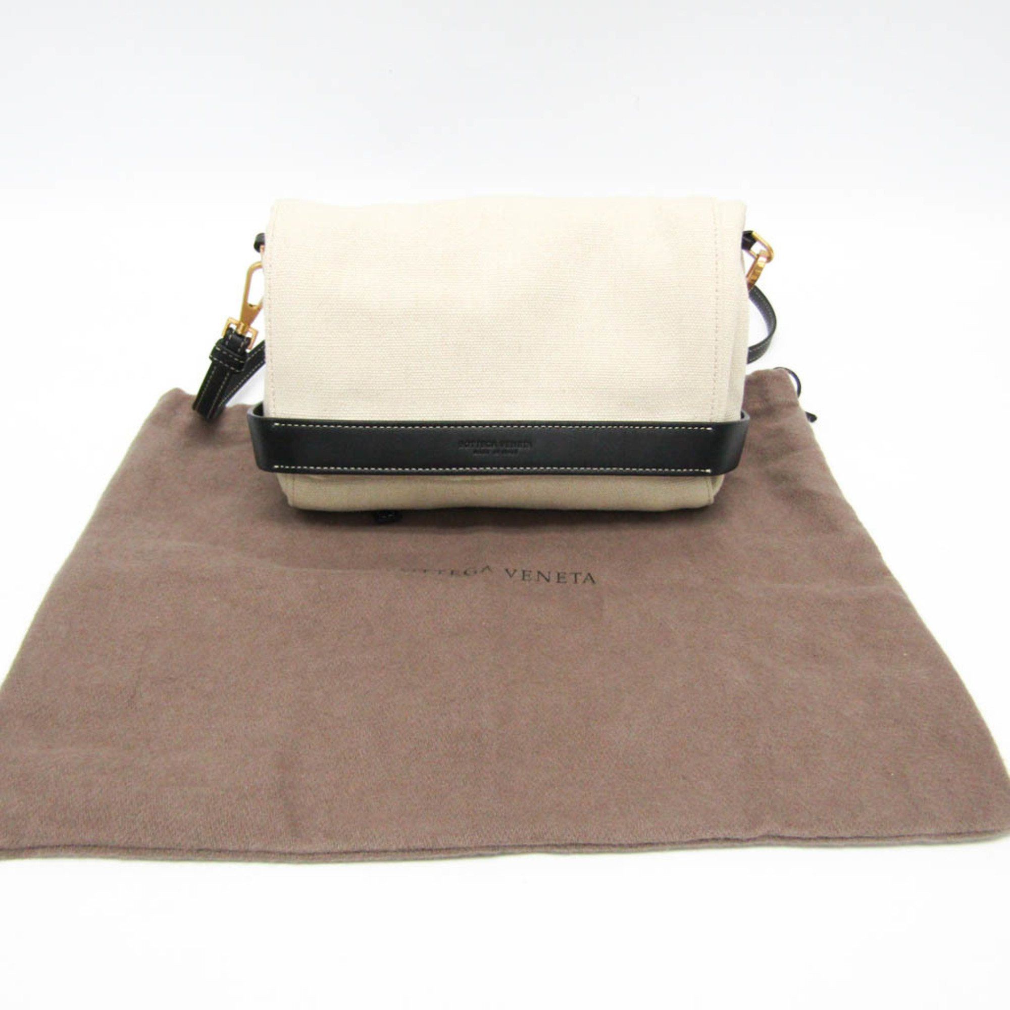 Bottega Veneta Bottega Veneta Women's Leather,Canvas Shoulder Bag Beige,Black Size ONE SIZE - 2 Thumbnail