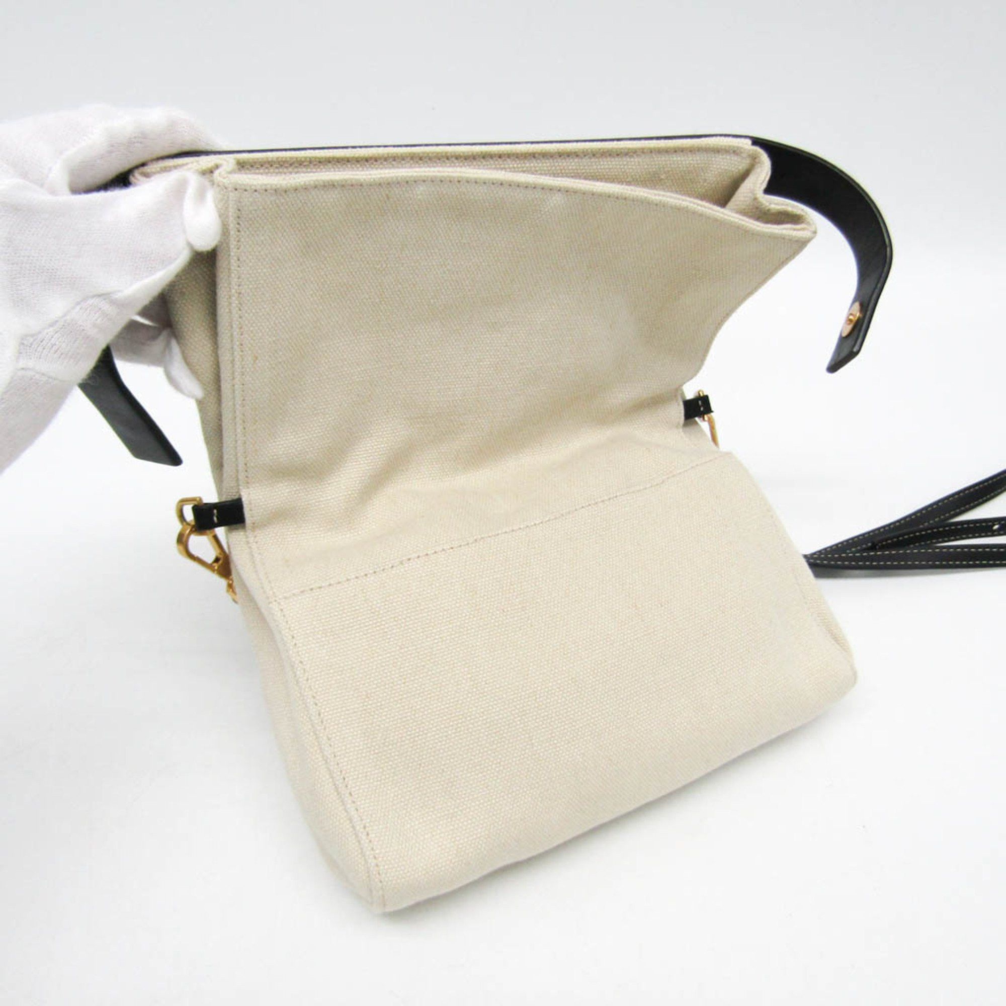 Bottega Veneta Bottega Veneta Women's Leather,Canvas Shoulder Bag Beige,Black Size ONE SIZE - 8 Thumbnail