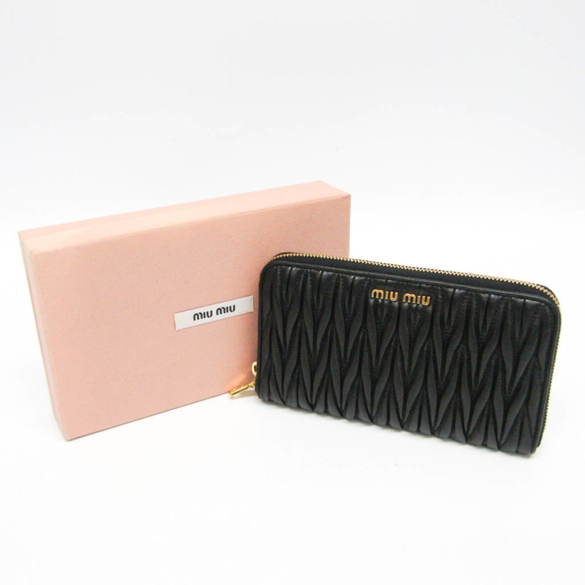 Miu Miu Miu Miu Matelasse 5M0506 Women's Leather Long Wallet (bi-fold) Black Size ONE SIZE - 2 Thumbnail