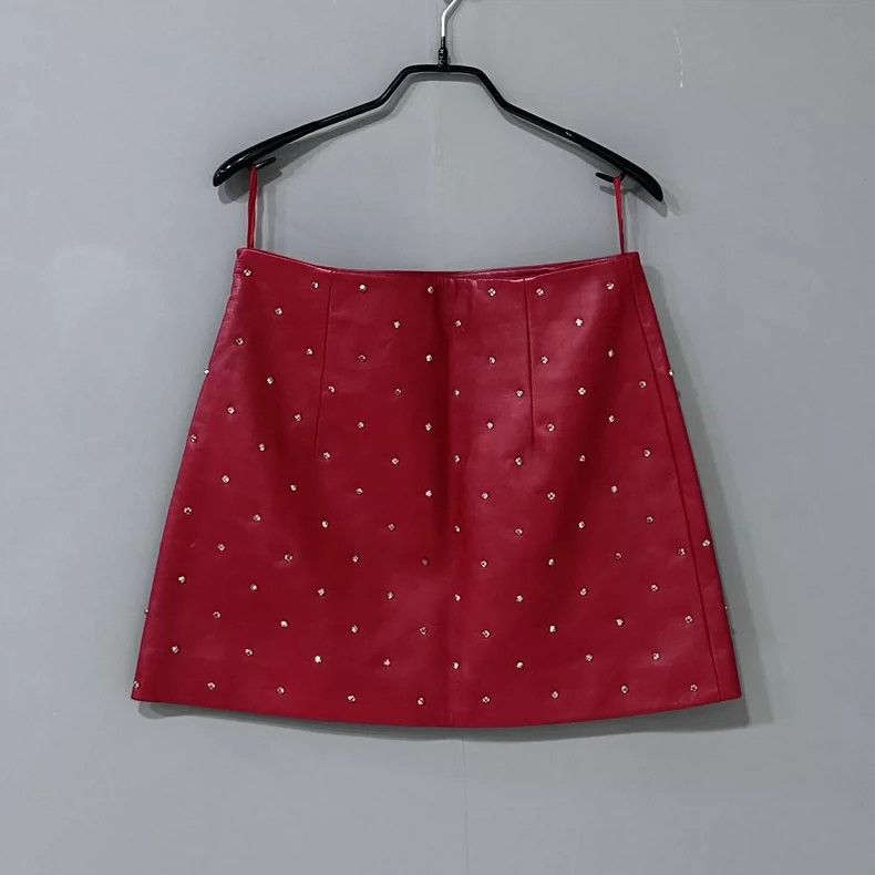 Miu Miu Full Rhinestone Leather Skirt by MIUMIU Size 40" / US 18 - 2 Thumbnail