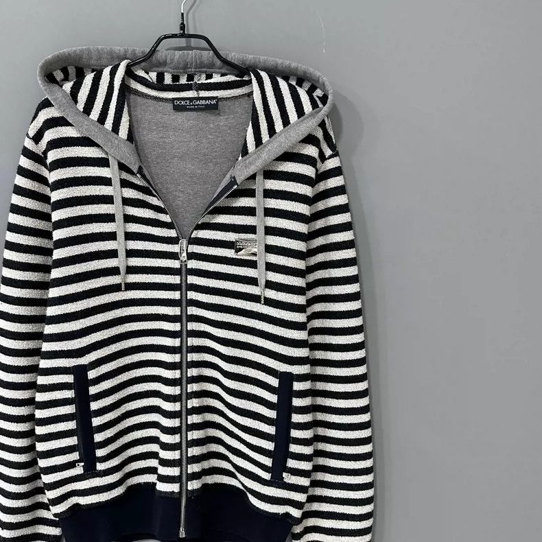 Dolce & Gabbana Black and White Striped Hooded Jacket Size XL / US 12-14 / IT 48-50 - 2 Thumbnail