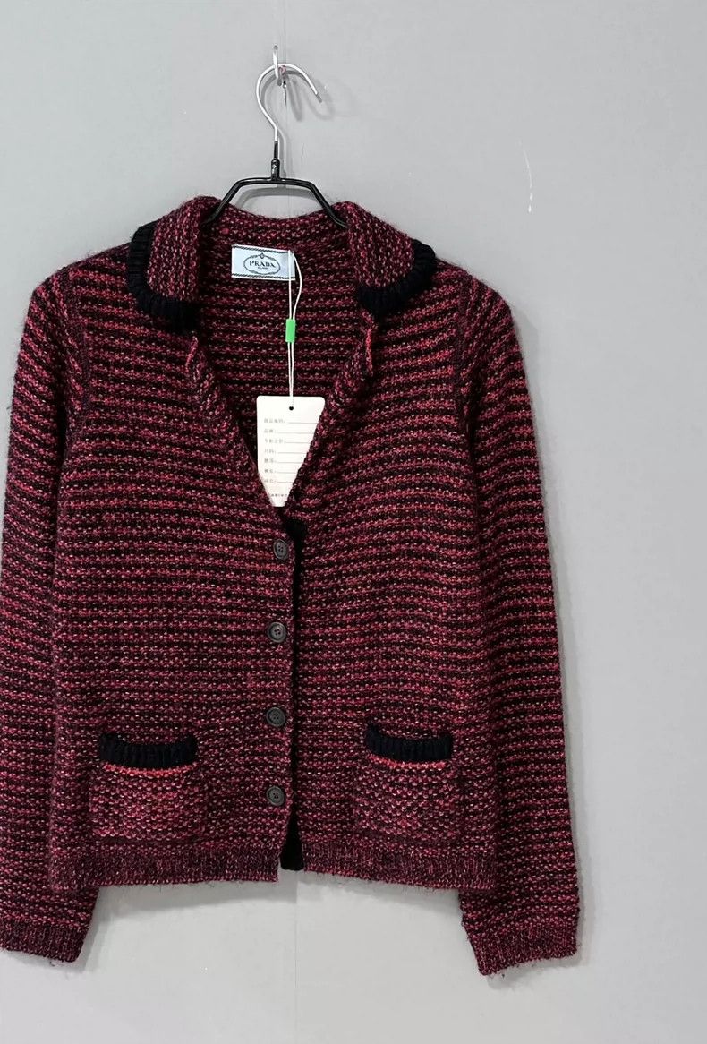 Prada Black and Red Woven Cardigan by PRADA Size S / US 4 / IT 40 - 2 Thumbnail
