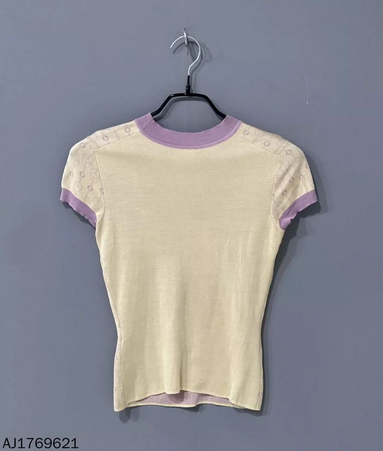 Hermes Knitted Short Sleeve Top with Purple Trim Size XS / US 0-2 / IT 36-38 - 3 Thumbnail