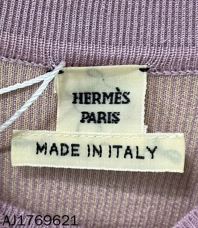 Hermes Knitted Short Sleeve Top with Purple Trim Size XS / US 0-2 / IT 36-38 - 4 Thumbnail