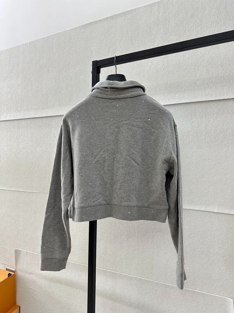 Miu Miu MiuMiu Gray Cropped Polo Sweatshirt with Rhinestones Size M / US 6-8 / IT 42-44 - 2 Thumbnail
