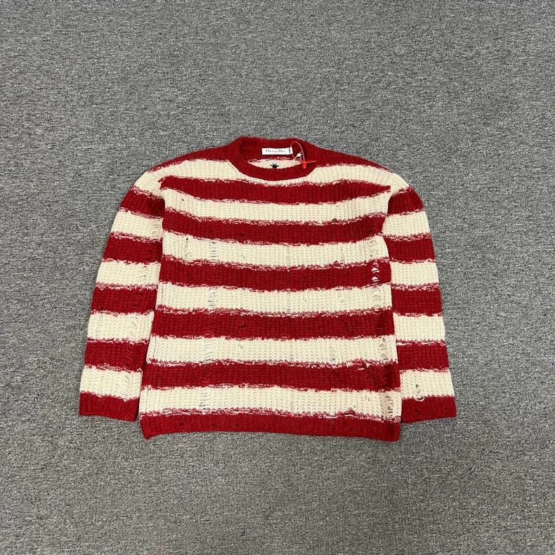 Dior Red and White Striped Embroidered Sweater Size L / US 10 / IT 46 - 2 Thumbnail