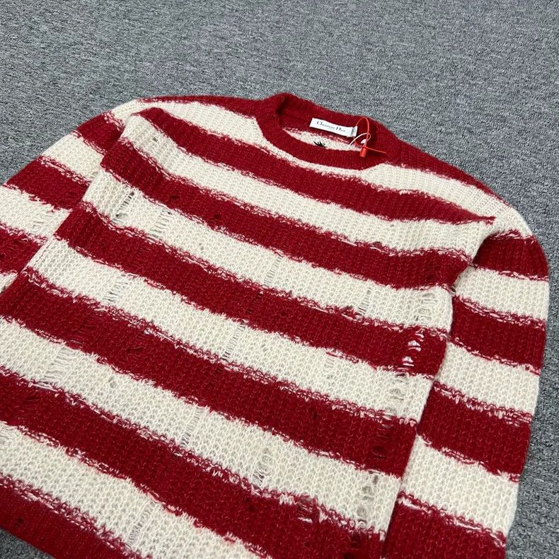 Dior Red and White Striped Embroidered Sweater Size L / US 10 / IT 46 - 4 Thumbnail