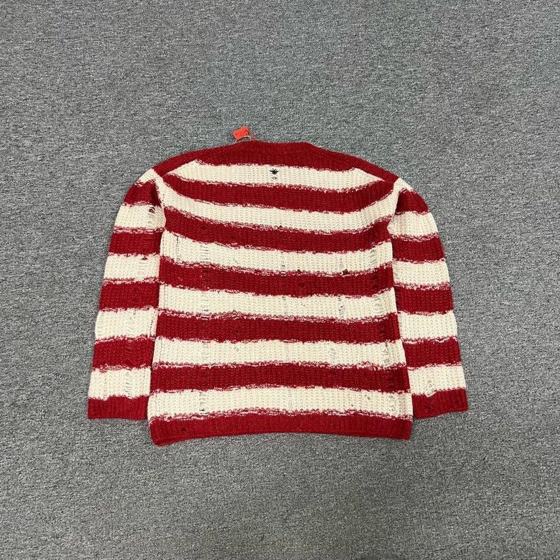 Dior Red and White Striped Embroidered Sweater Size L / US 10 / IT 46 - 3 Thumbnail