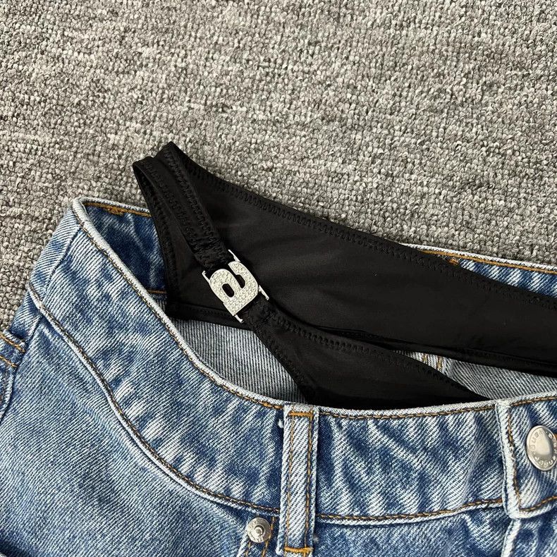 Alexander Wang Asymmetrical Bikini Denim Jeans with Rhinestone Logo Size 27" / US 4 / IT 40 - 5 Thumbnail