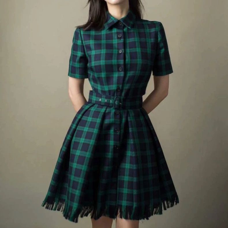 Dior Dior Plaid Wool Silk Dress with Fringe Size S / US 4 / IT 40 - 3 Thumbnail