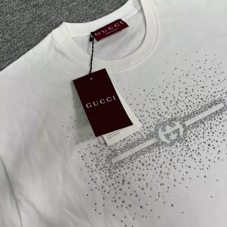Gucci Gucci Rhinestone Logo Short Sleeve T-Shirt Size M / US 6-8 / IT 42-44 - 4 Thumbnail