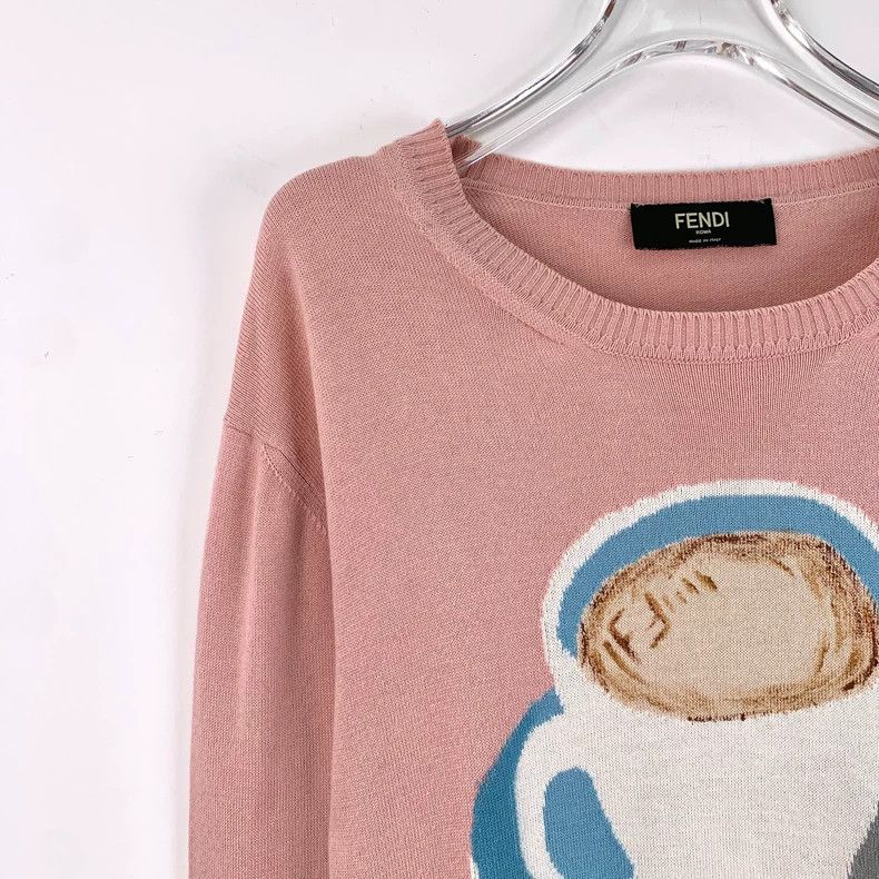 Fendi Fendi Pink Coffee Embroidery Long Sleeve Knit Top Size L / US 10 / IT 46 - 3 Thumbnail