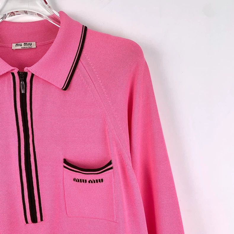 Miu Miu Miu Miu Pink Half-Zip Long Sleeve Polo Size S / US 4 / IT 40 - 3 Thumbnail
