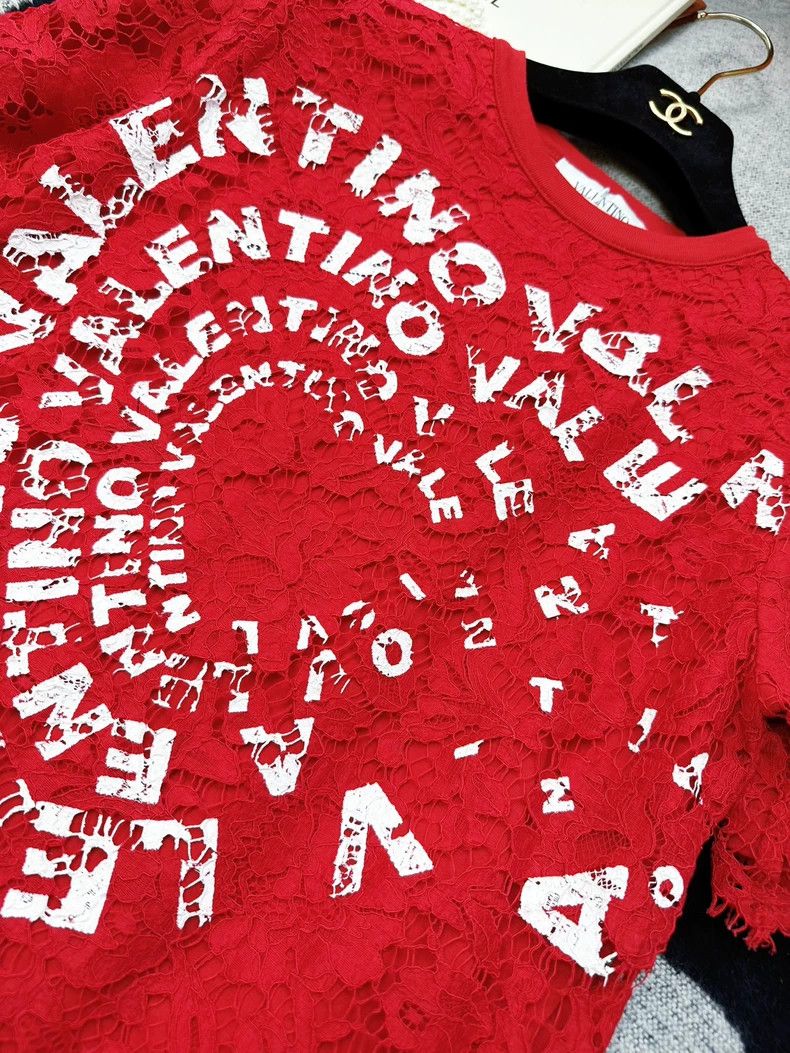 Valentino Valentino Red Lace Short Sleeve Top Size XXS / US 00 / IT 34 - 6 Thumbnail
