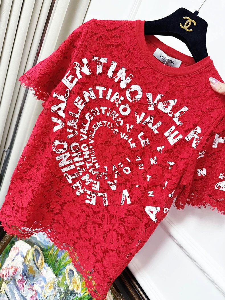 Valentino Valentino Red Lace Short Sleeve Top Size XXS / US 00 / IT 34 - 2 Thumbnail