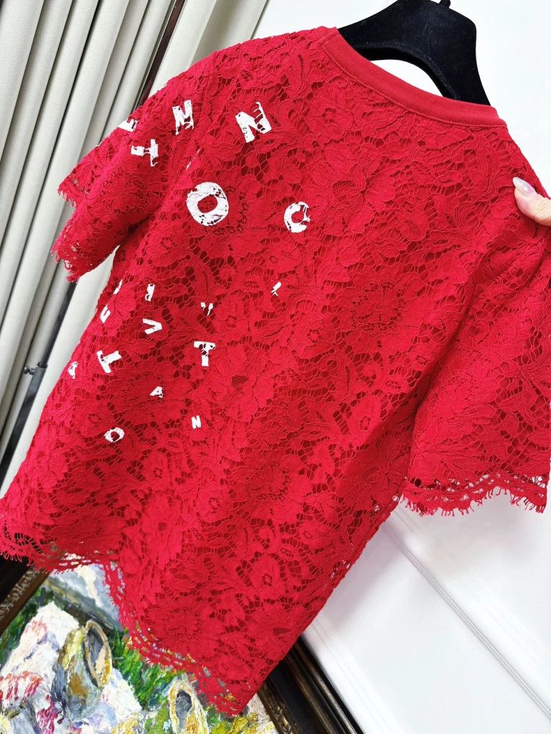 Valentino Valentino Red Lace Short Sleeve Top Size XXS / US 00 / IT 34 - 3 Thumbnail