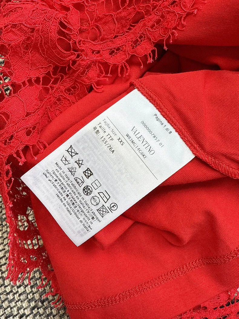 Valentino Valentino Red Lace Short Sleeve Top Size XXS / US 00 / IT 34 - 4 Thumbnail